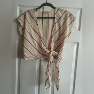 Madewell Striped Wrap Top - Red, Pink and Cream